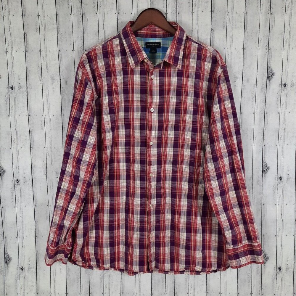 Banana Republic Button Shirt Men's XXL Purple & Red Plaid 100% Cotton